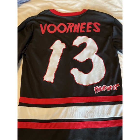 Friday The 13th Jason Voorhees Hockey Jersey Men's‎ S/P Black Red Horror Patch - Picture 7 of 10